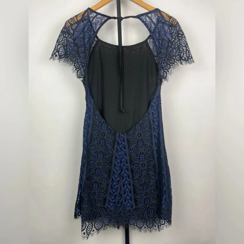 For Love & Lemons Black Blue Lave Lyla Open Back Short Sleeve Mini Dress‎